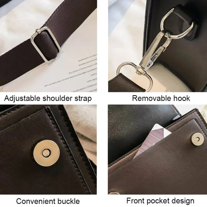 Amozae-Ladies Messenger Bag New Solid Color 2024 New Trendy Wide Shoulder Strap Small Square Bag Retro Casual Simple Crossbody Bag