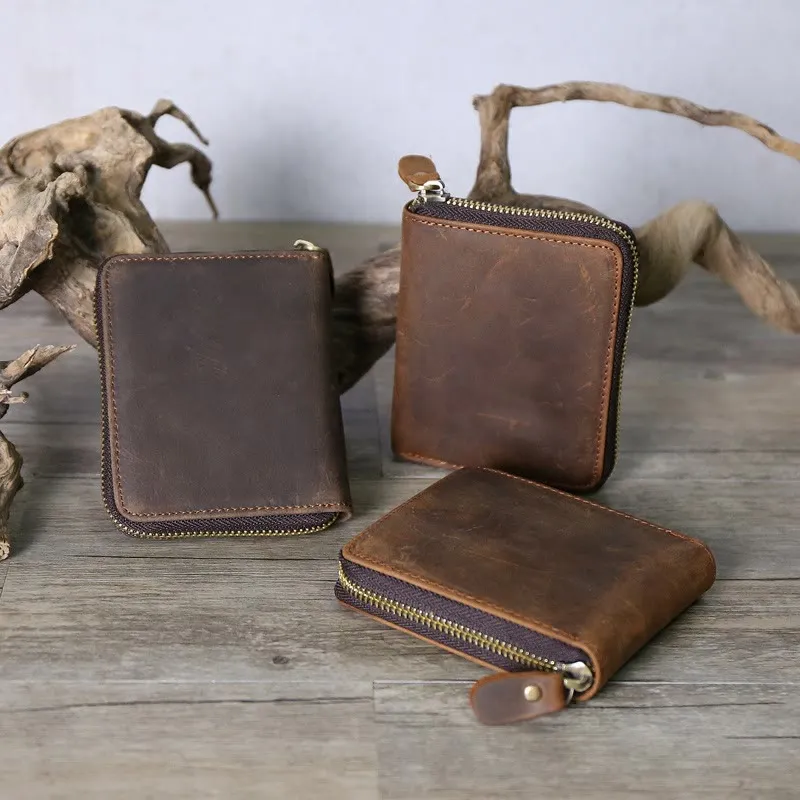 Bifold Genuine Leather Zipper Wallet Gentle Purse For Men Women