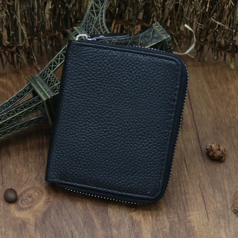 Bifold Genuine Leather Zipper Wallet Gentle Purse For Men Women