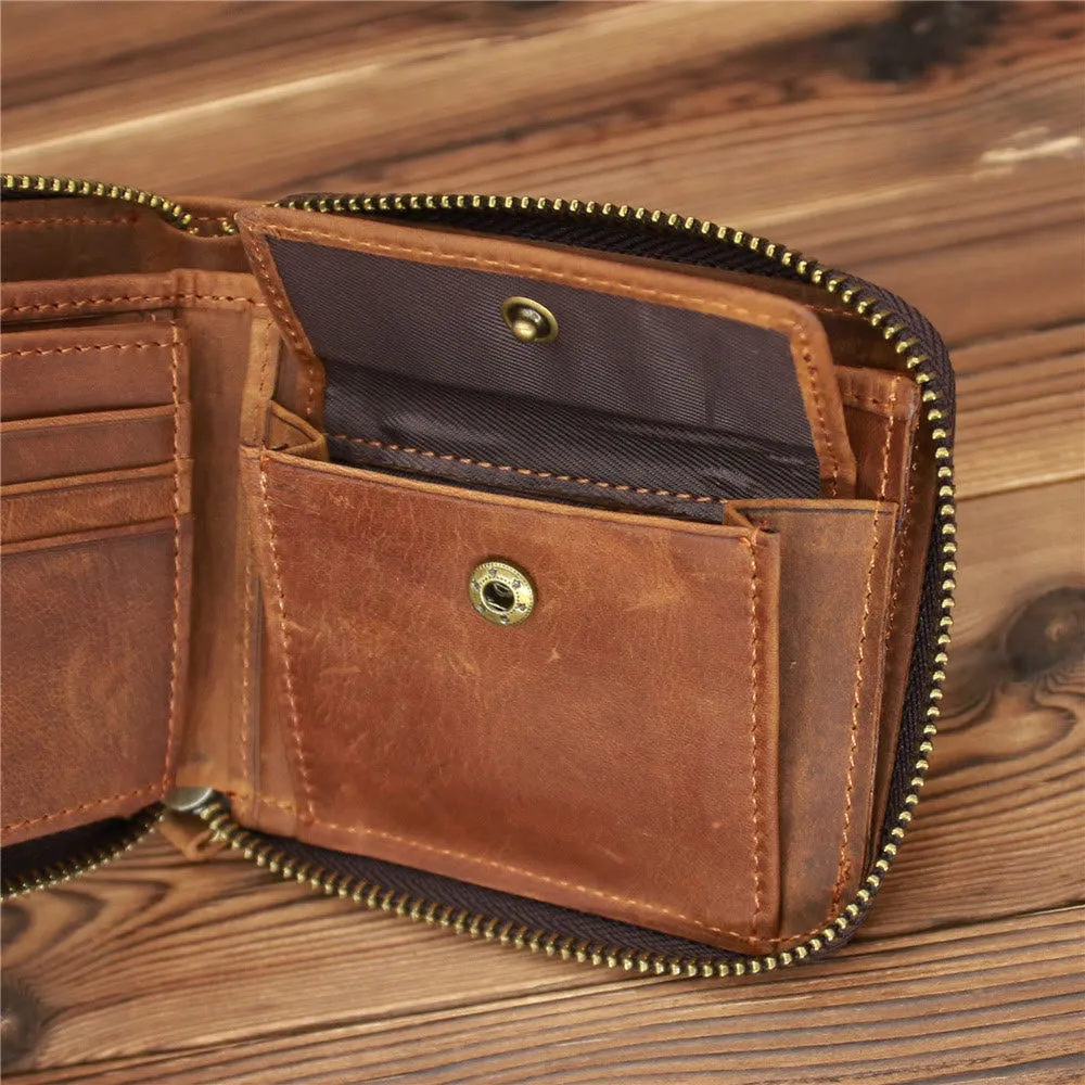 Bifold Genuine Leather Zipper Wallet Gentle Purse For Men Women