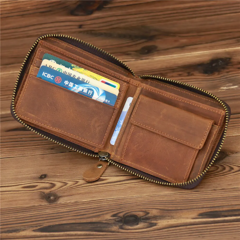 Bifold Genuine Leather Zipper Wallet Gentle Purse For Men Women