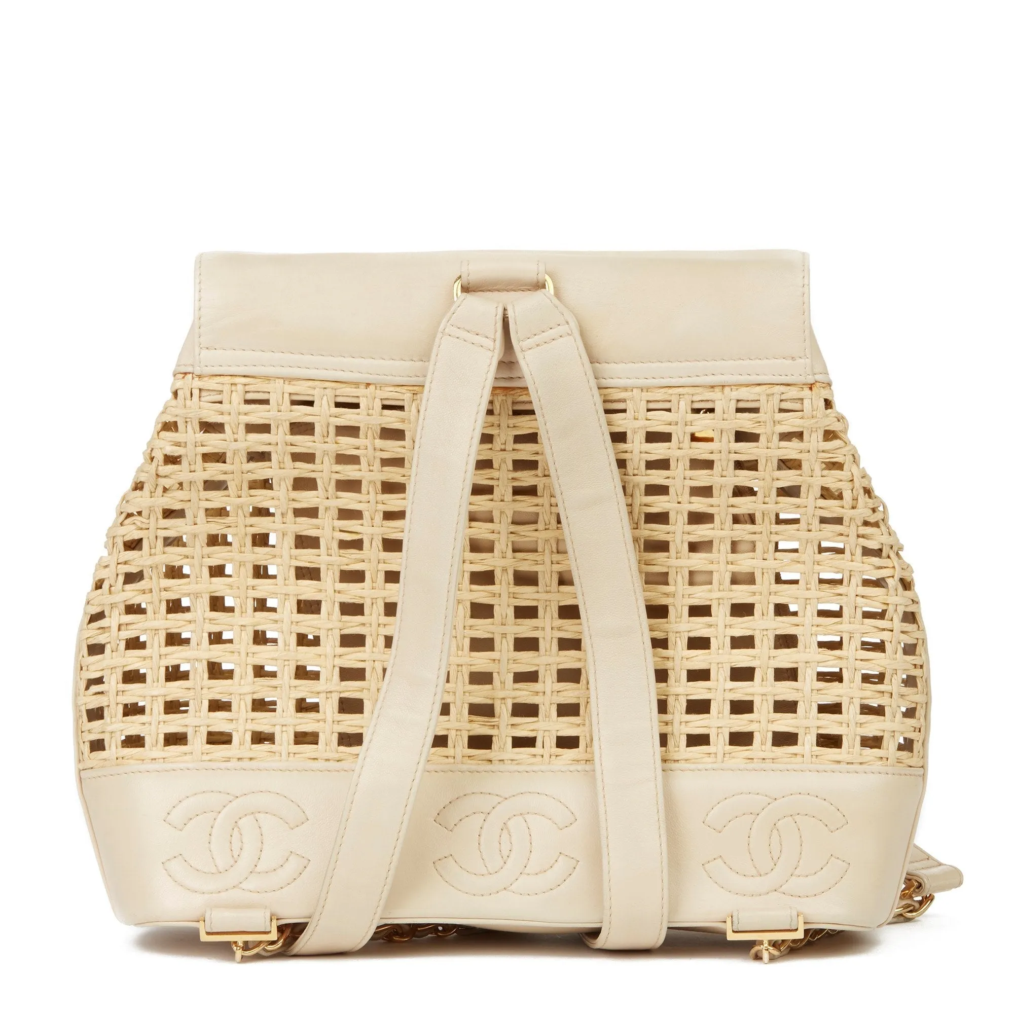 Chanel Beige Lambskin & Wicker Vintage Classic Backpack with Pouch Backpack