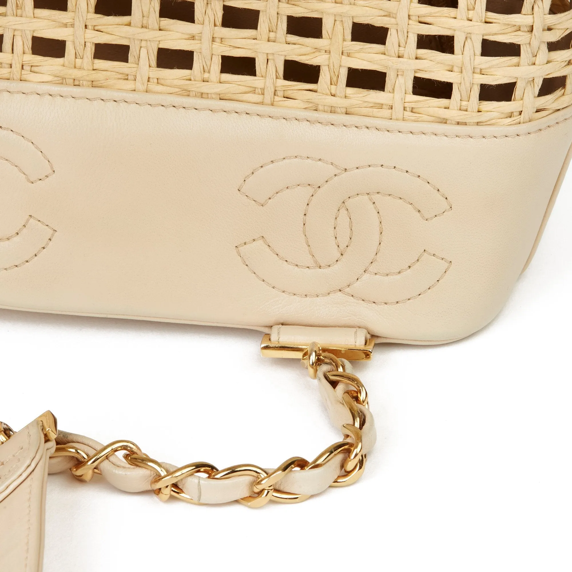 Chanel Beige Lambskin & Wicker Vintage Classic Backpack with Pouch Backpack