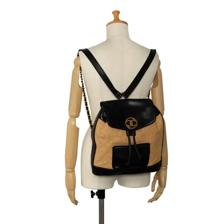 Chanel Duma Backpack Black Raffia Gold