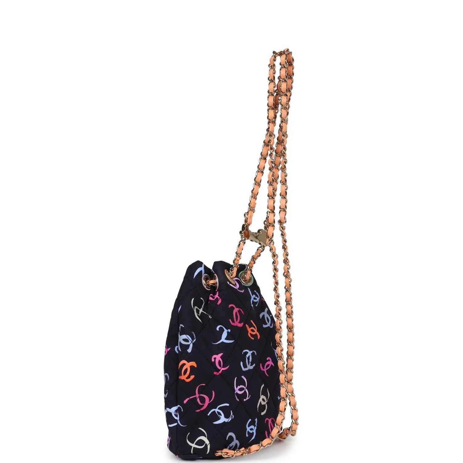 Chanel Medium CC Drawstring Backpack Multicolored Printed Fabric Light Gold Hardware