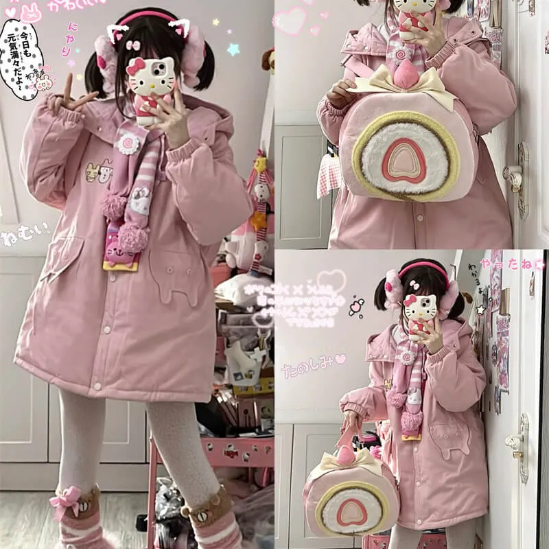 Cute Strawberry Cake Roll Backpack Bag