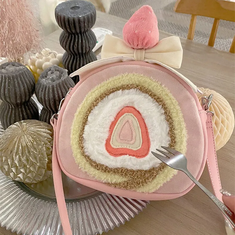 Cute Strawberry Cake Roll Backpack Bag