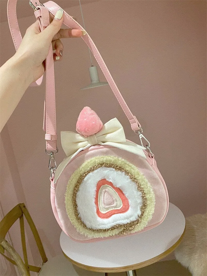 Cute Strawberry Cake Roll Backpack Bag