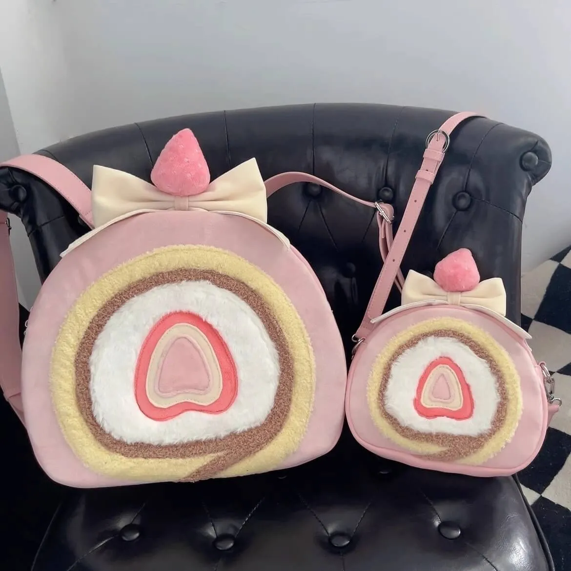 Cute Strawberry Cake Roll Backpack Bag
