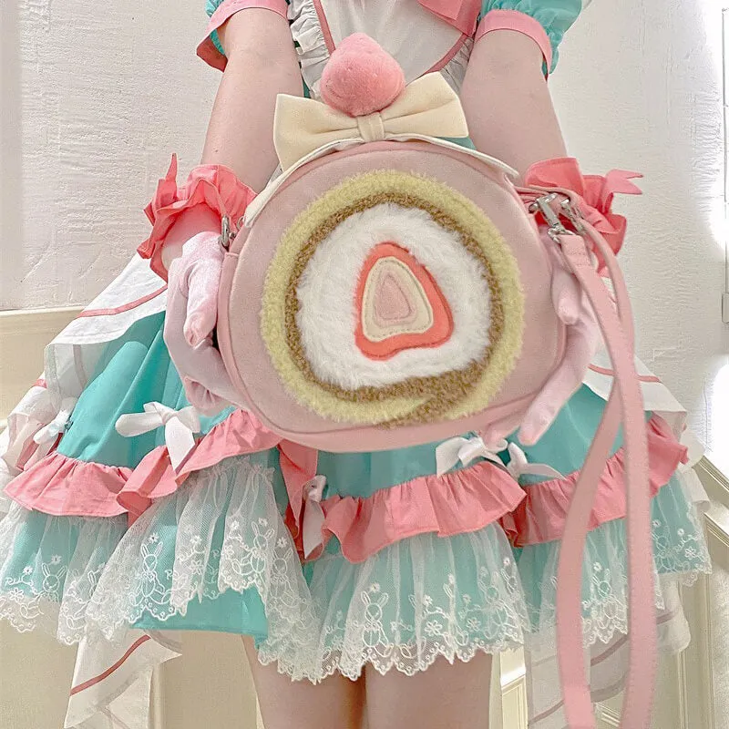 Cute Strawberry Cake Roll Backpack Bag