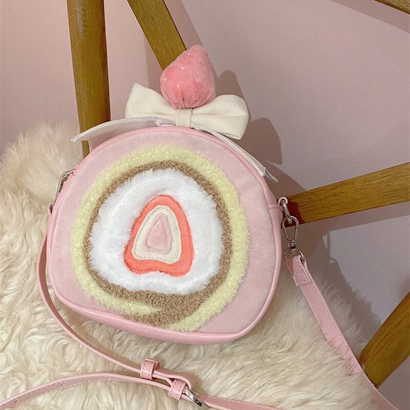 Cute Strawberry Cake Roll Backpack Bag