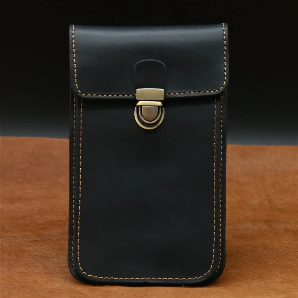 Cyflymder Men's Waist Pack Genuine Leather Pouch Waist Bag for Men Fanny Pack Cow Leather Mini Phone Bag Vintage Big Wallet Belt Loop Hoop