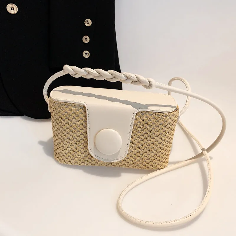 DUNNMALL Summer New Straw Box Bag Fashion Shoulder Messenger Bag Beach Vacation Style Simple Western Style Small Square Bag