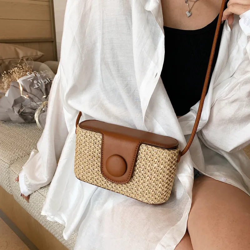 DUNNMALL Summer New Straw Box Bag Fashion Shoulder Messenger Bag Beach Vacation Style Simple Western Style Small Square Bag