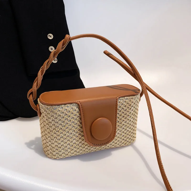 DUNNMALL Summer New Straw Box Bag Fashion Shoulder Messenger Bag Beach Vacation Style Simple Western Style Small Square Bag