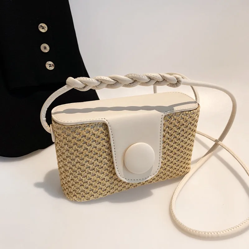 DUNNMALL Summer New Straw Box Bag Fashion Shoulder Messenger Bag Beach Vacation Style Simple Western Style Small Square Bag