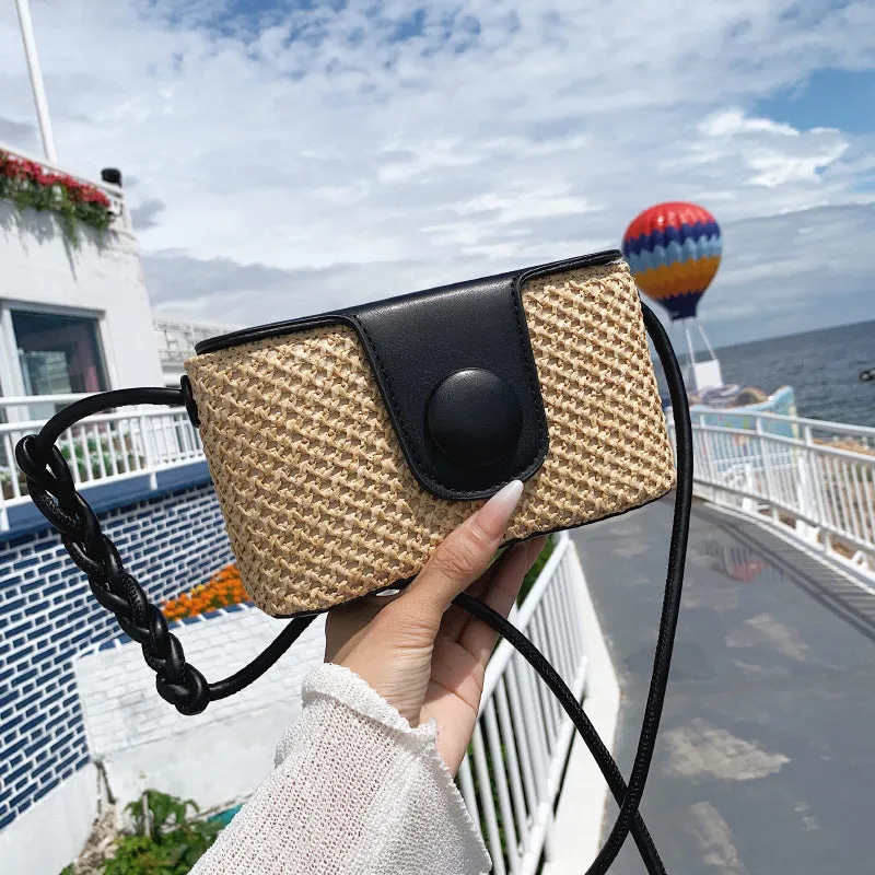 DUNNMALL Summer New Straw Box Bag Fashion Shoulder Messenger Bag Beach Vacation Style Simple Western Style Small Square Bag