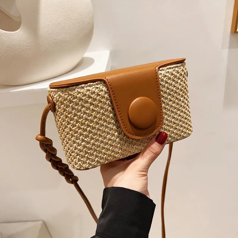DUNNMALL Summer New Straw Box Bag Fashion Shoulder Messenger Bag Beach Vacation Style Simple Western Style Small Square Bag