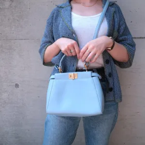 FENDI Mini Peekaboo Leather 2Way Mini Bag Light Blue 8BN244