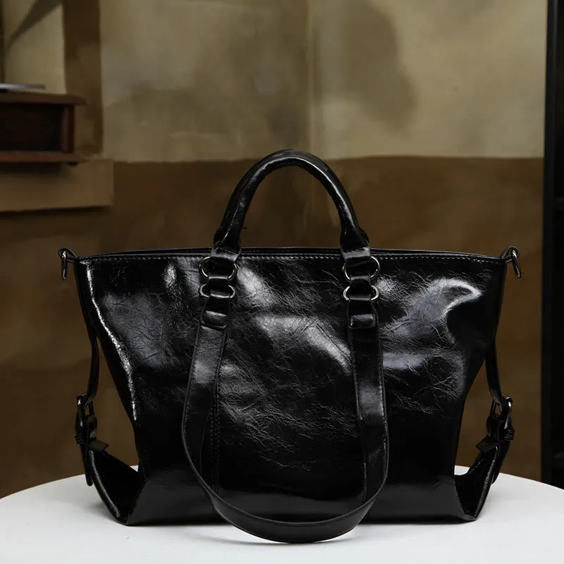 Large Travel Tote Womens Minimalist Plain Color Leather Handbag
