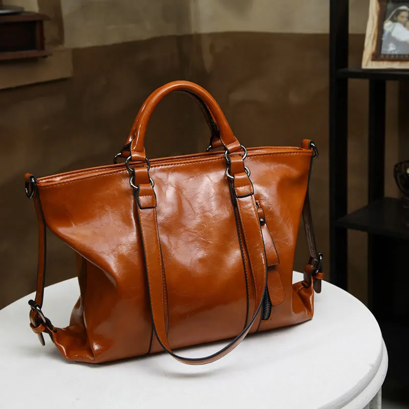 Large Travel Tote Womens Minimalist Plain Color Leather Handbag