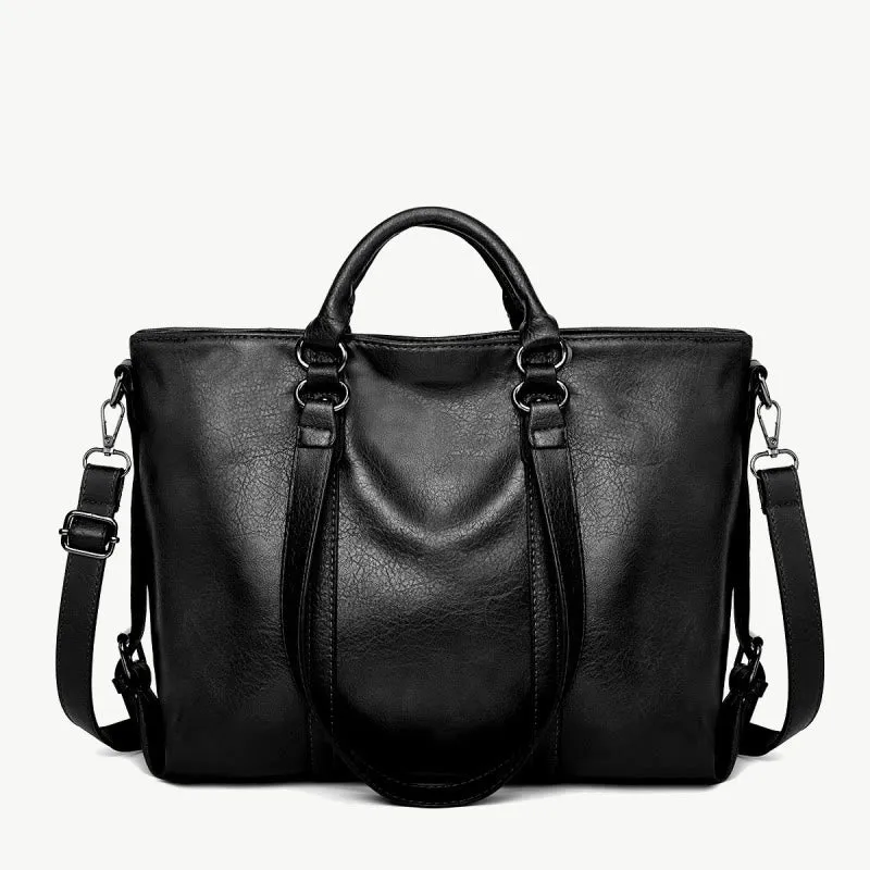 Large Travel Tote Womens Minimalist Plain Color Leather Handbag