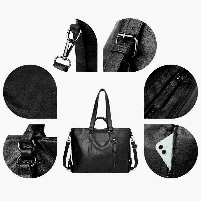 Large Travel Tote Womens Minimalist Plain Color Leather Handbag