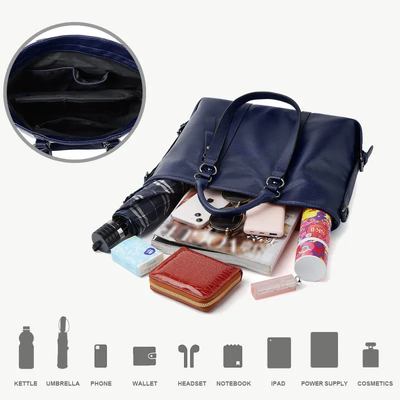 Large Travel Tote Womens Minimalist Plain Color Leather Handbag