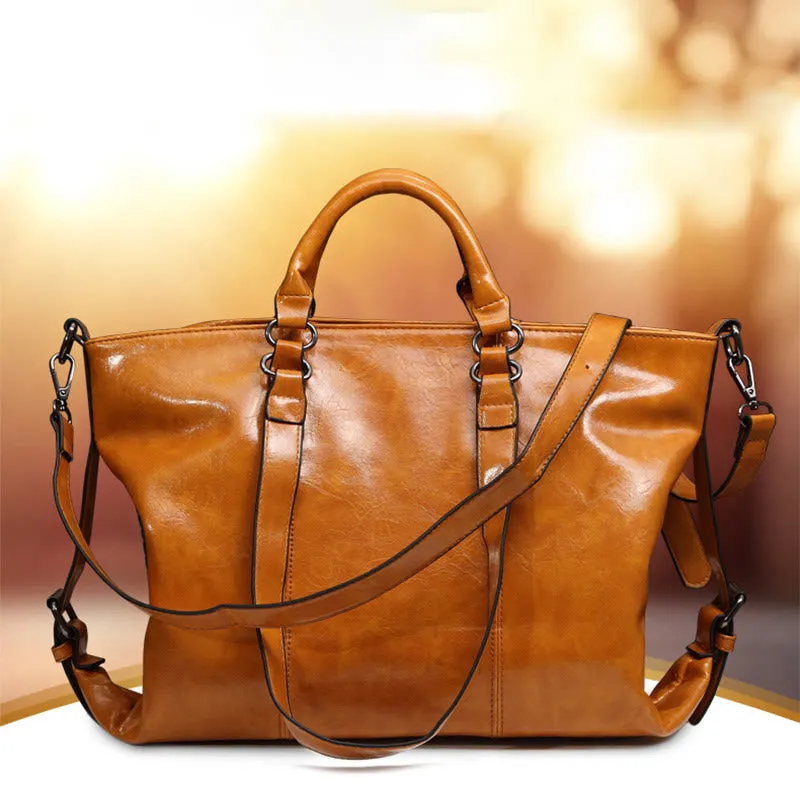 Large Travel Tote Womens Minimalist Plain Color Leather Handbag