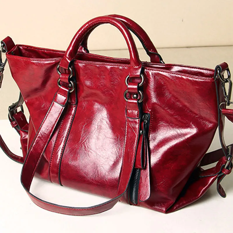 Large Travel Tote Womens Minimalist Plain Color Leather Handbag