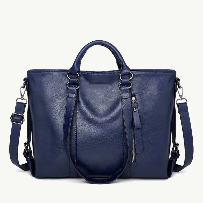 Large Travel Tote Womens Minimalist Plain Color Leather Handbag