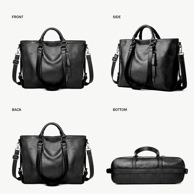 Large Travel Tote Womens Minimalist Plain Color Leather Handbag