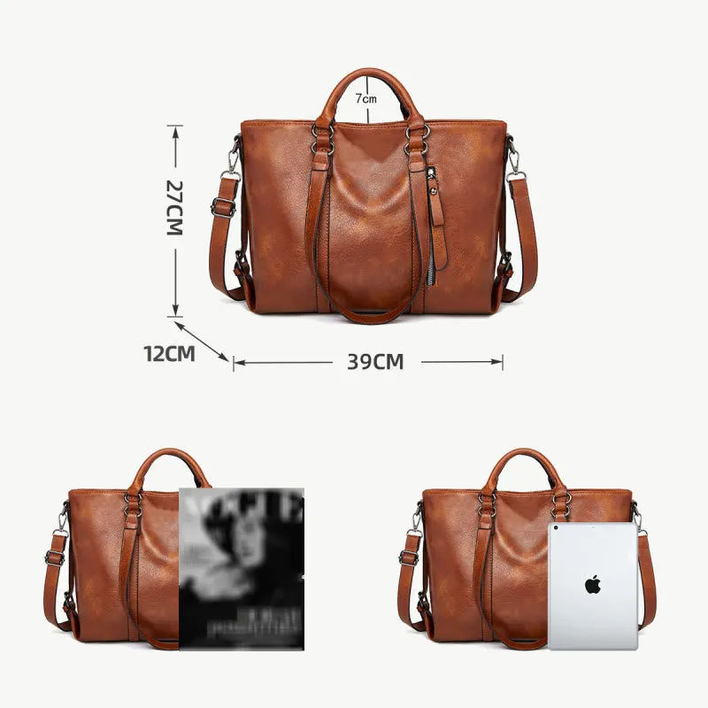 Large Travel Tote Womens Minimalist Plain Color Leather Handbag