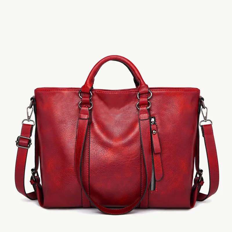 Large Travel Tote Womens Minimalist Plain Color Leather Handbag