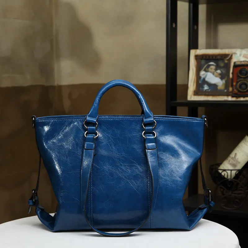 Large Travel Tote Womens Minimalist Plain Color Leather Handbag