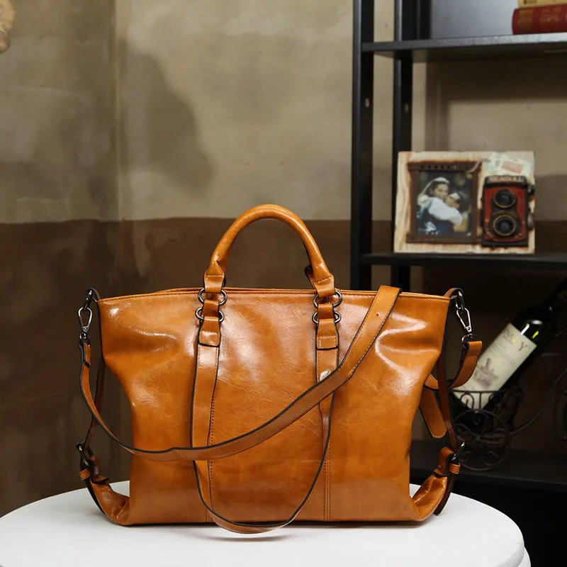 Large Travel Tote Womens Minimalist Plain Color Leather Handbag