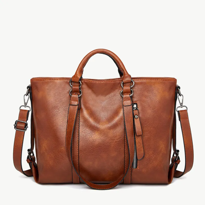 Large Travel Tote Womens Minimalist Plain Color Leather Handbag
