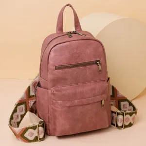 Leather Backpack For Women Retro Solid Color Multiple Use Sling Bag