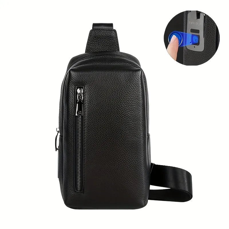 Men's Leather Fingerprint Sling Bag - APS124