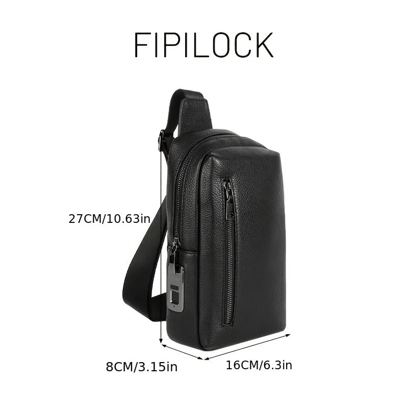 Men's Leather Fingerprint Sling Bag - APS124