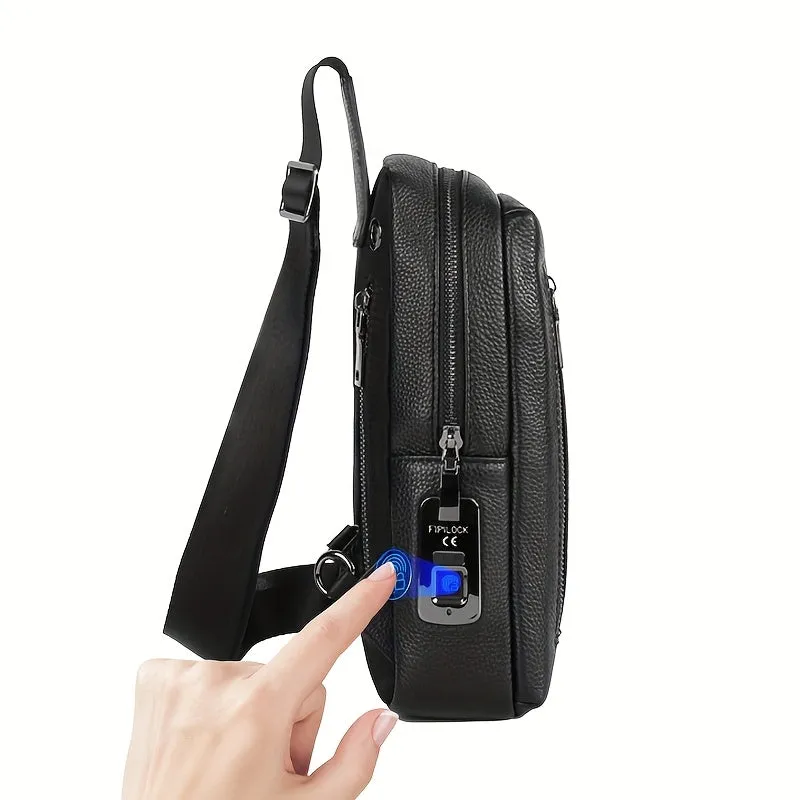 Men's Leather Fingerprint Sling Bag - APS124