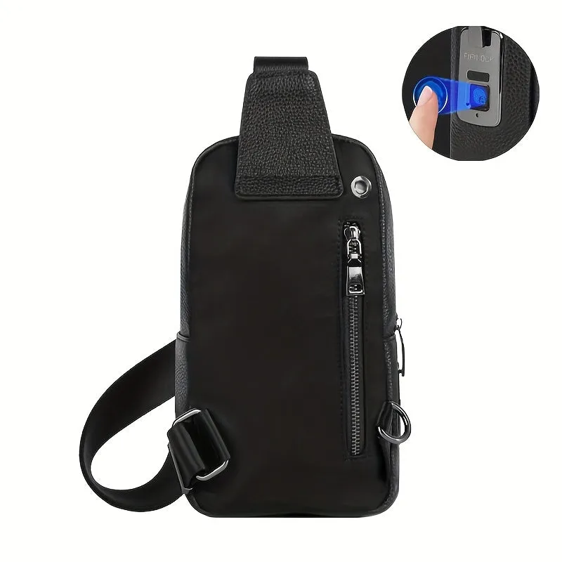Men's Leather Fingerprint Sling Bag - APS124