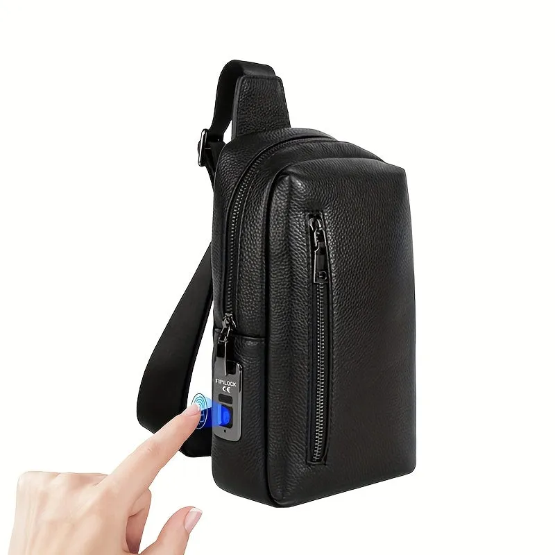 Men's Leather Fingerprint Sling Bag - APS124