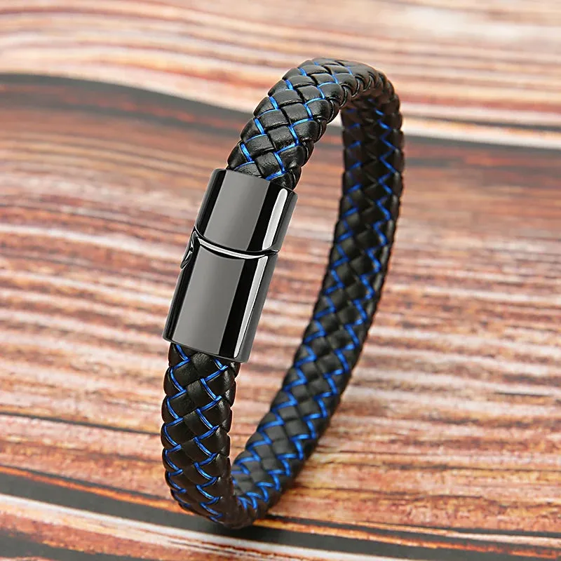 Mibrow Vintage Braided Leather Bracelet for Men Women Metal Magnetic Clasps Bracelets Punk Charm Men Fashion Jewelry