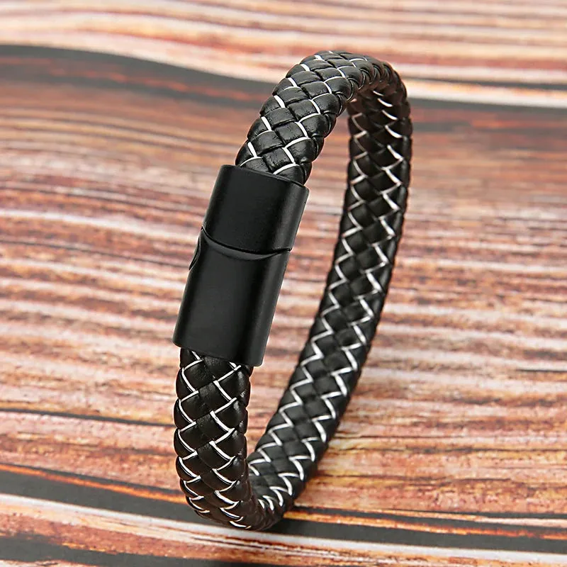 Mibrow Vintage Braided Leather Bracelet for Men Women Metal Magnetic Clasps Bracelets Punk Charm Men Fashion Jewelry