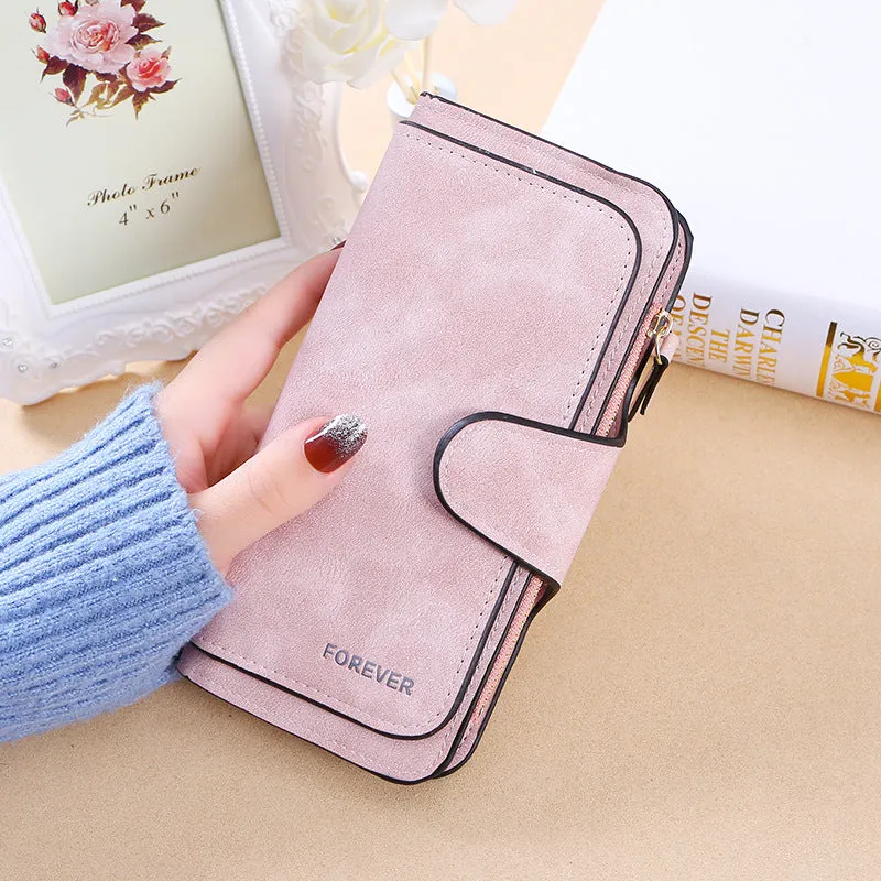 New Buckle Ladies Korean Wallet Big 30% Fashion Ladies Bag Multi-card Ladies Wallet Frosted Two-tone Fabric