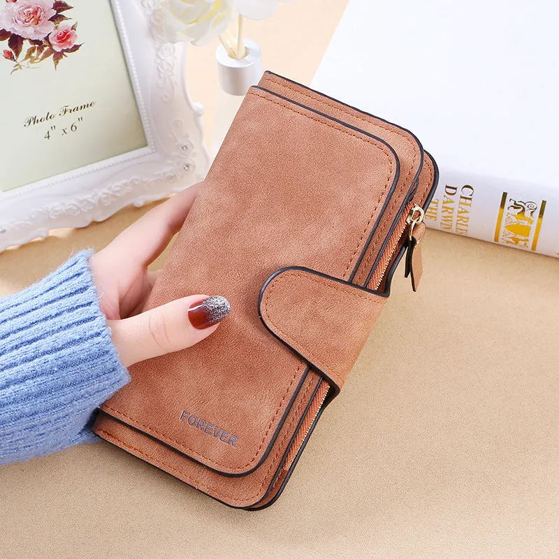 New Buckle Ladies Korean Wallet Big 30% Fashion Ladies Bag Multi-card Ladies Wallet Frosted Two-tone Fabric