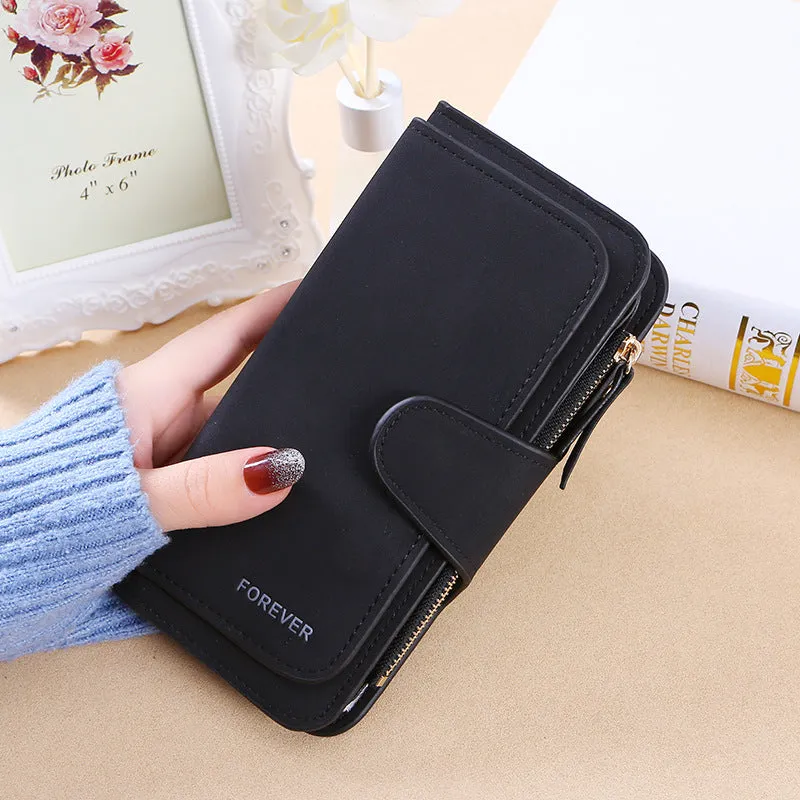 New Buckle Ladies Korean Wallet Big 30% Fashion Ladies Bag Multi-card Ladies Wallet Frosted Two-tone Fabric