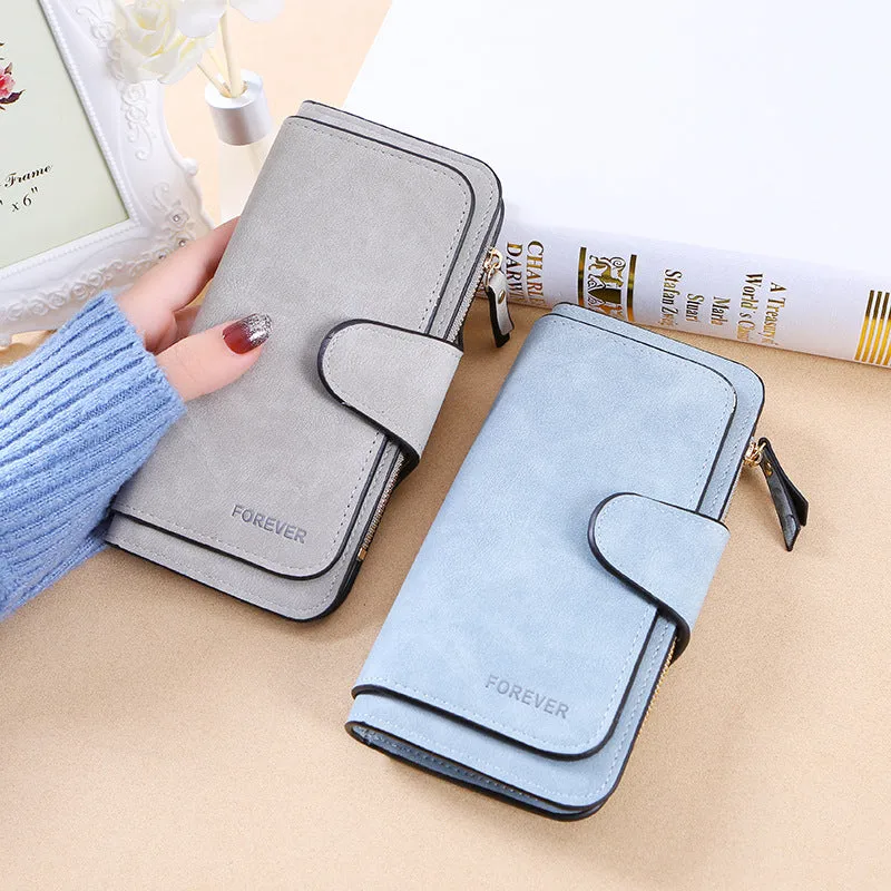 New Buckle Ladies Korean Wallet Big 30% Fashion Ladies Bag Multi-card Ladies Wallet Frosted Two-tone Fabric
