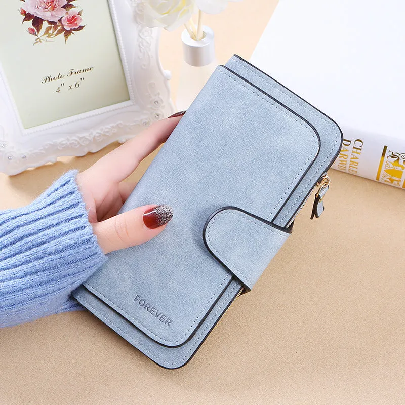 New Buckle Ladies Korean Wallet Big 30% Fashion Ladies Bag Multi-card Ladies Wallet Frosted Two-tone Fabric